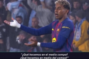 被塞尔塔打进一球后，亚马尔问队友：我们的中场在干嘛？