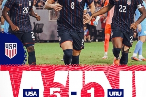 5-1大胜乌拉圭，美国队自2018年来首次面对南美球队取得两连胜